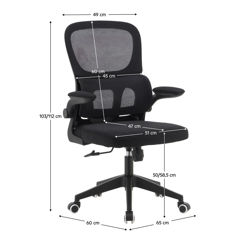 Scaun de birou Rakin – schiță cu dimensiuni