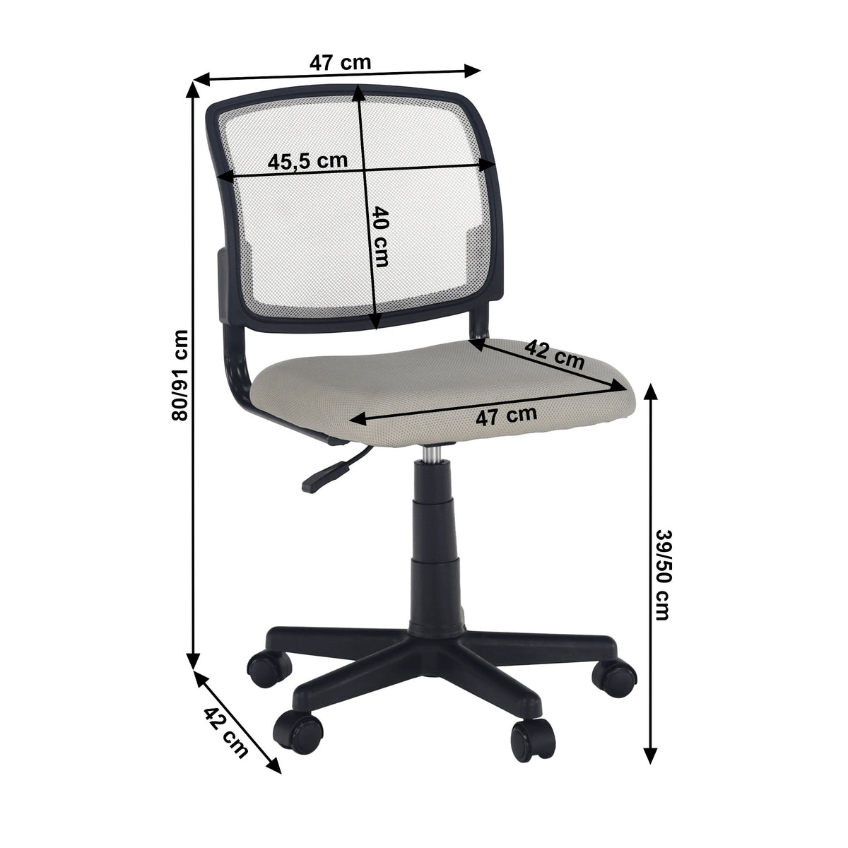 Scaun de birou Ramiza – schiță cu dimensiuni