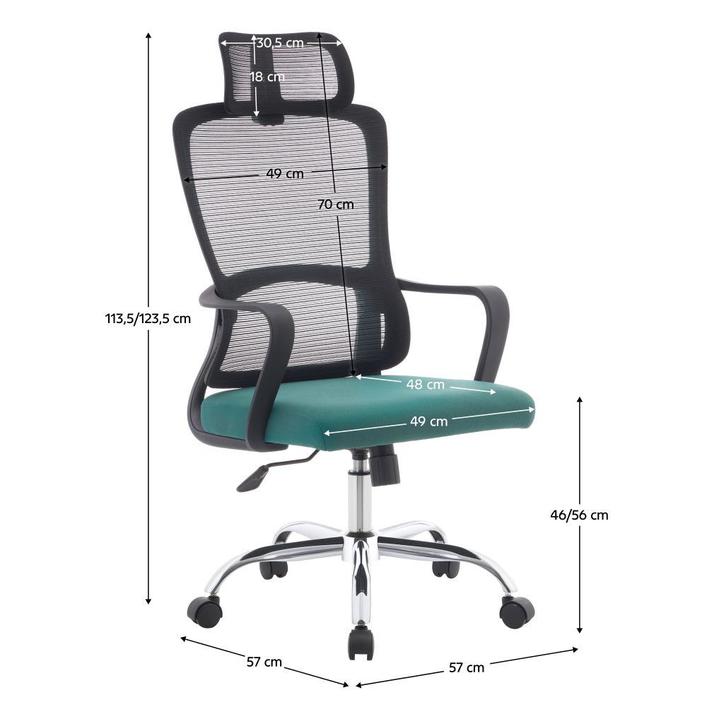 Scaun de birou Randy – schiță cu dimensiuni