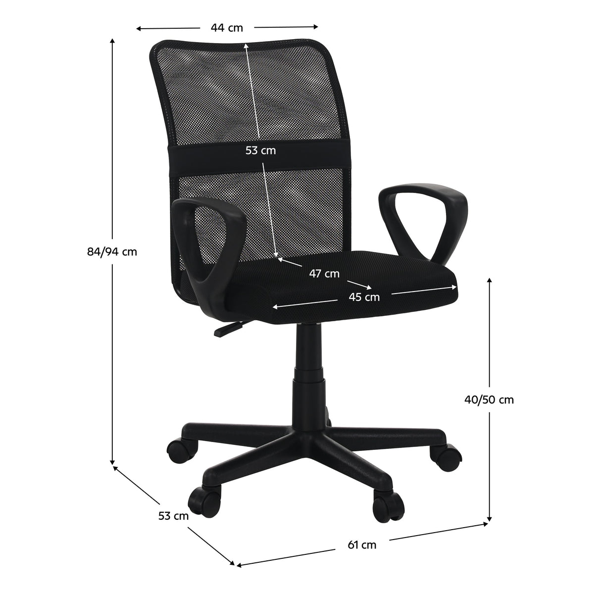 Scaun de birou Remo 3 – schiță cu dimensiuni