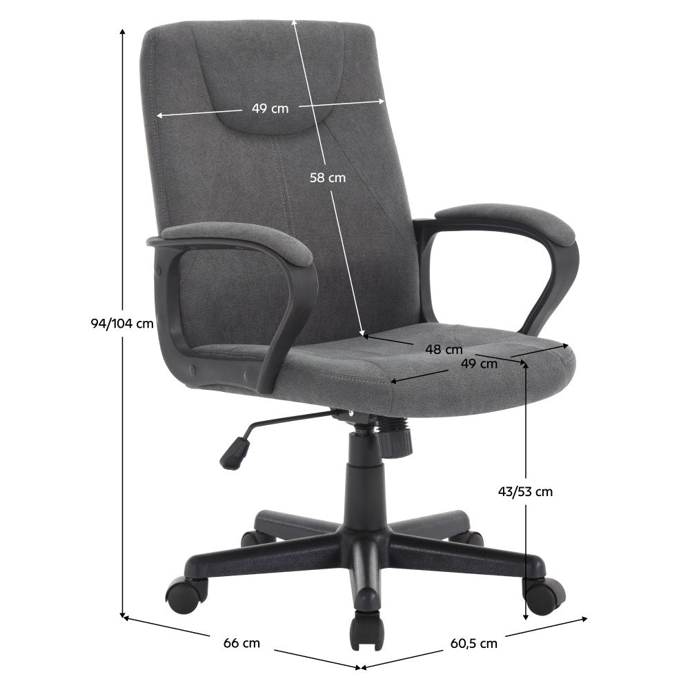 Scaun de birou Revin – schiță cu dimensiuni