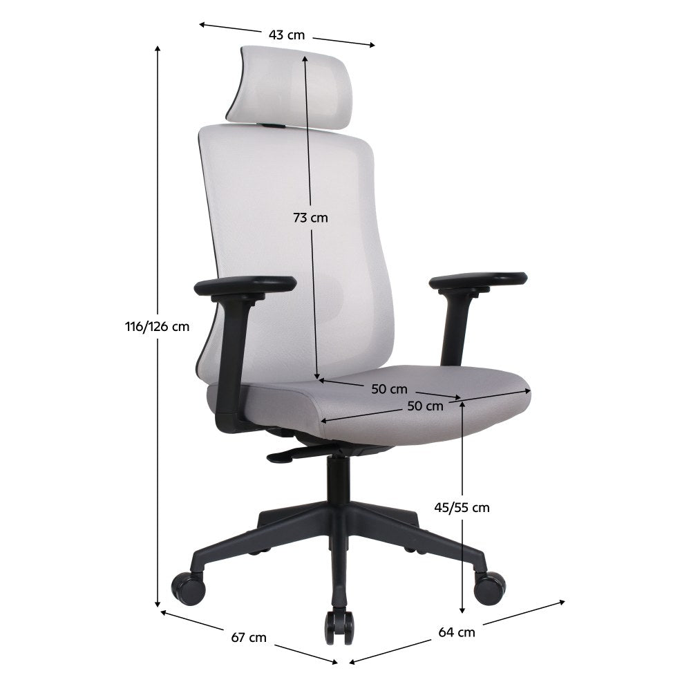 Scaun de birou Rosano – schiță cu dimensiuni