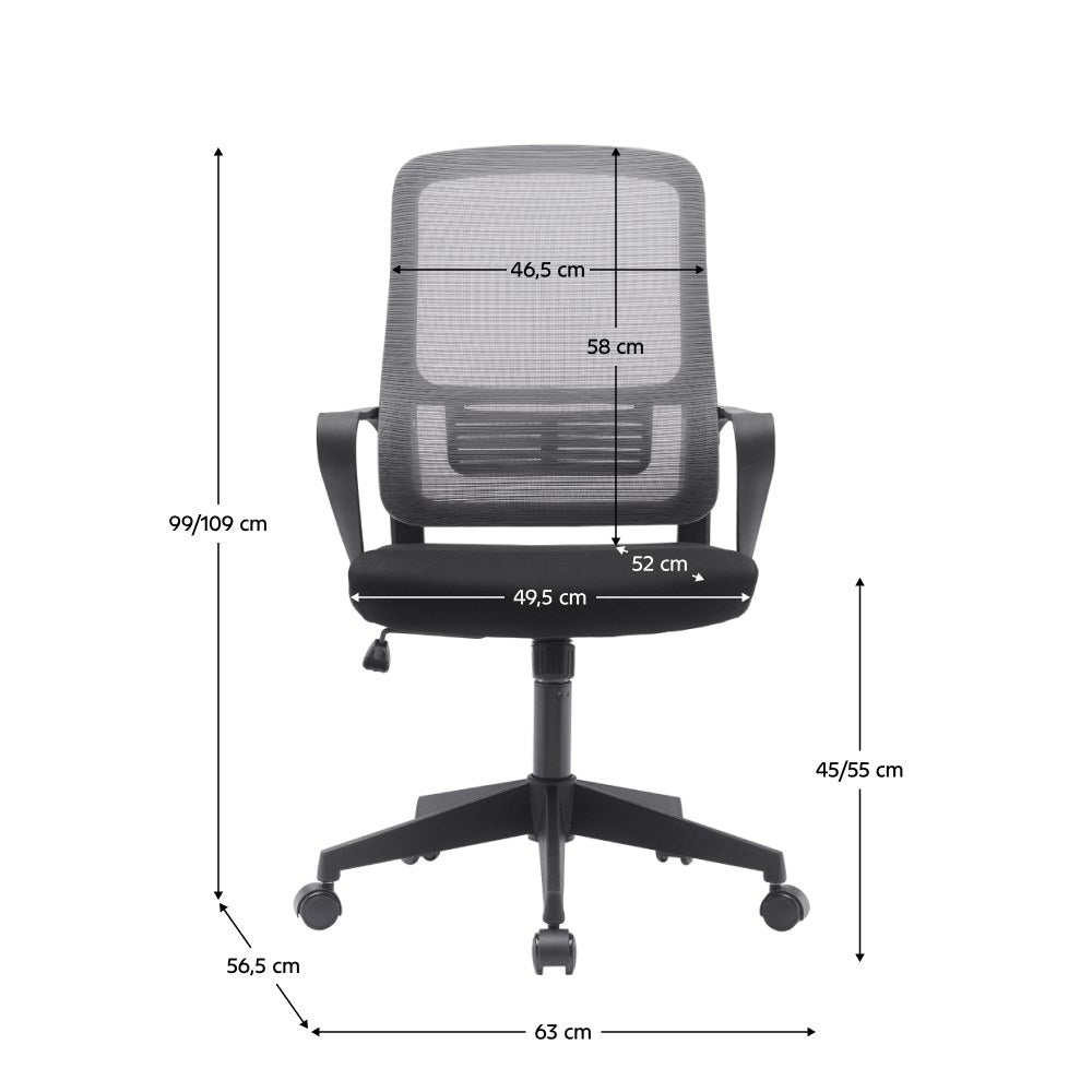 Scaun de birou Salomo – schiță cu dimensiuni