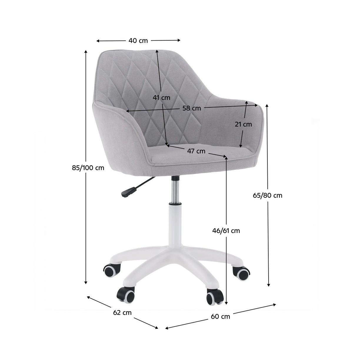 Scaun de birou Santy – schiță cu dimensiuni