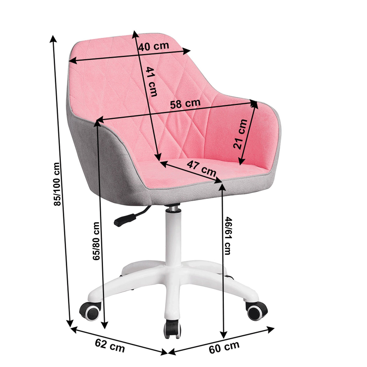 Scaun de birou Santy – schiță cu dimensiuni