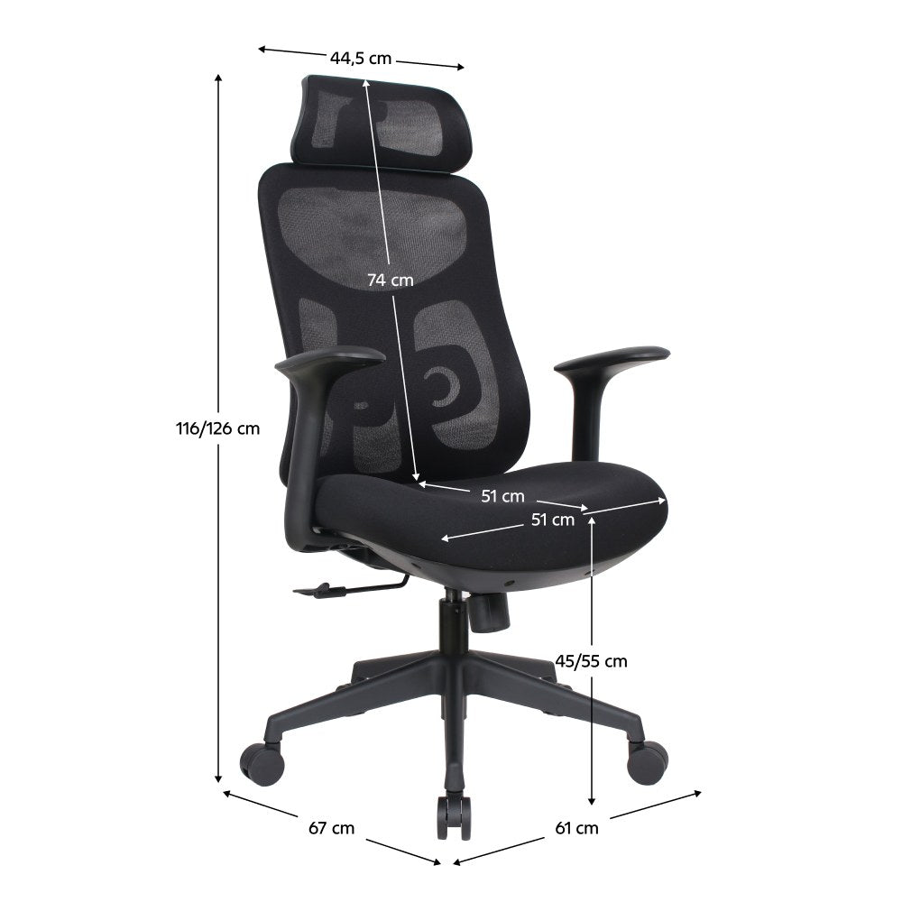 Scaun de birou Sulivan – schiță cu dimensiuni