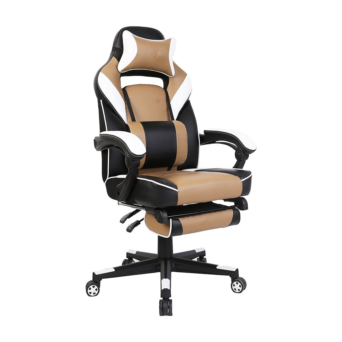Scaun gaming Ozge, negru, alb și bej, vedere din față