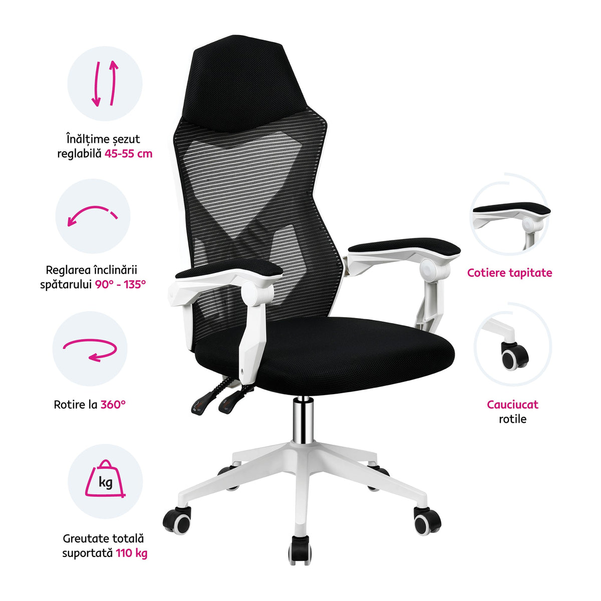 Scaun gaming Yoko – schiță cu dimensiuni, imaginea 2