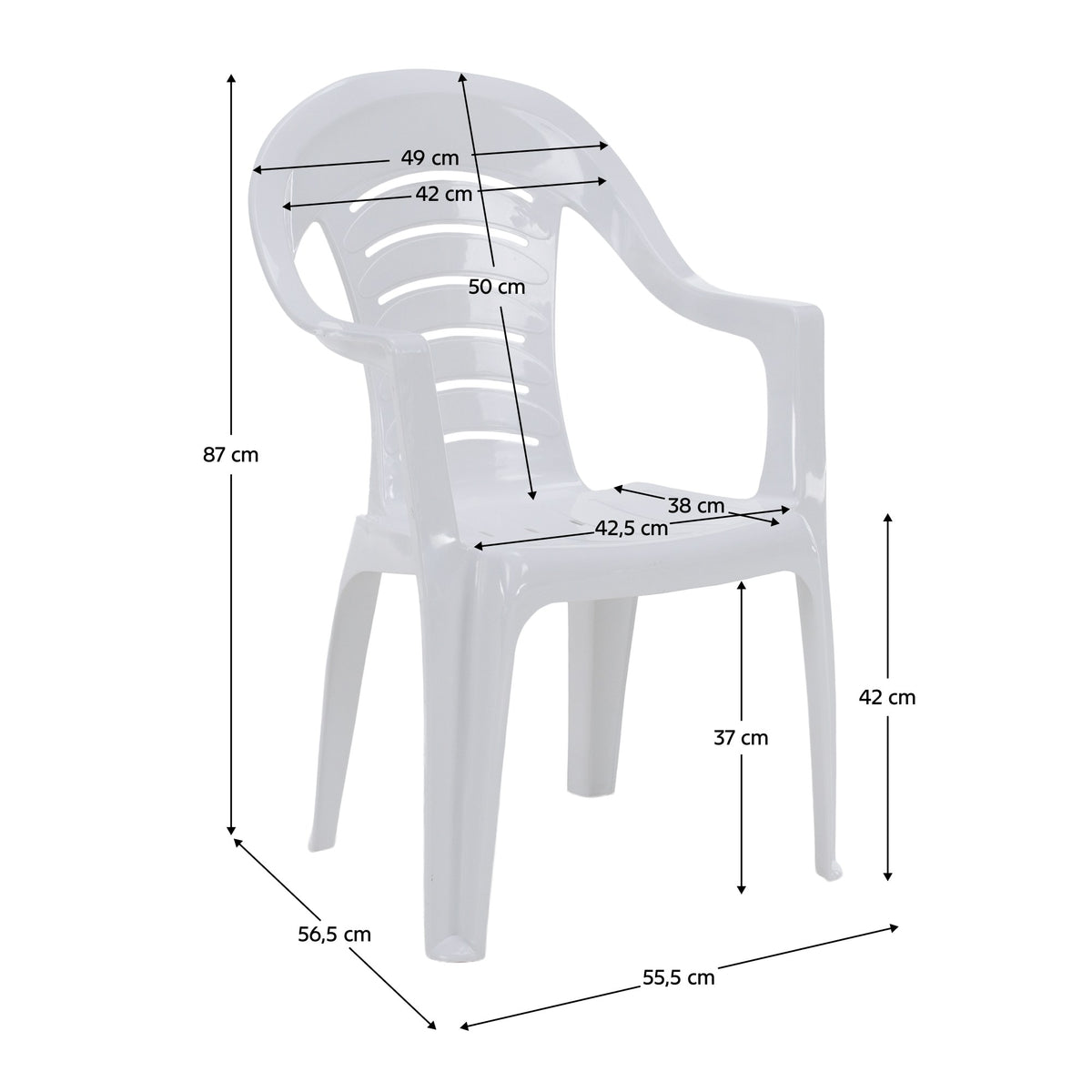 Scaun grădină Kesia – schiță cu dimensiuni