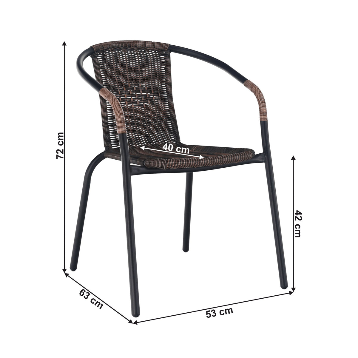 Scaun grădină stivuibil Doren – schiță cu dimensiuni