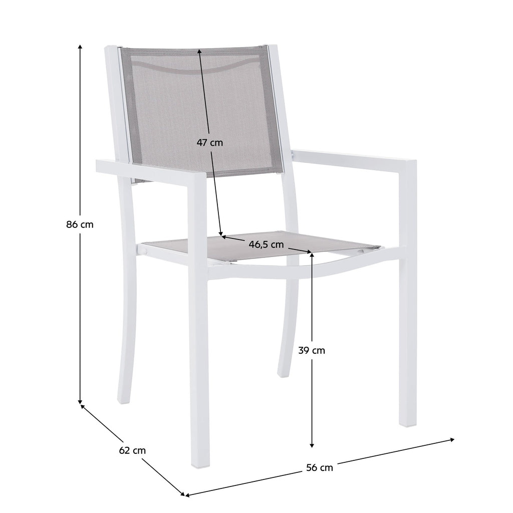 Scaun grădină stivuibil Dorio – schiță cu dimensiuni