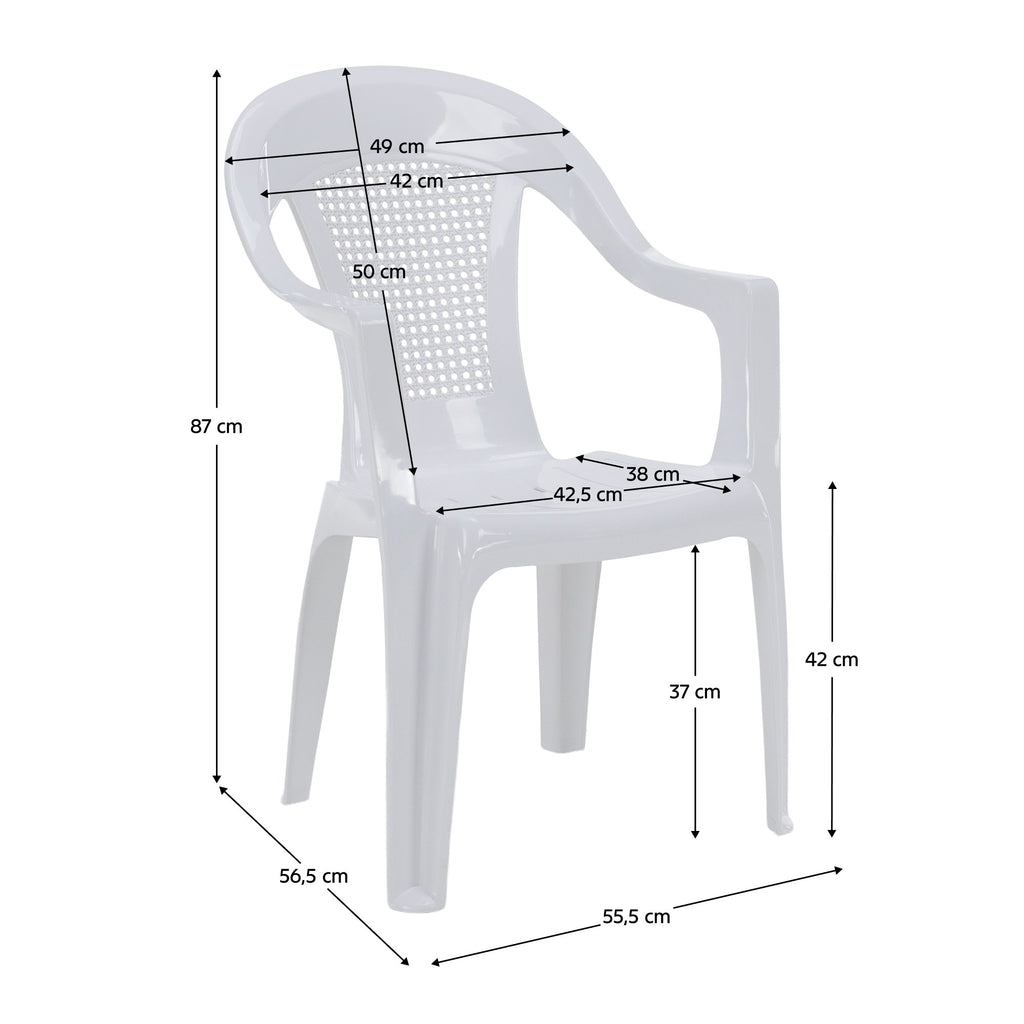 Scaun grădină stivuibil Medro – schiță cu dimensiuni