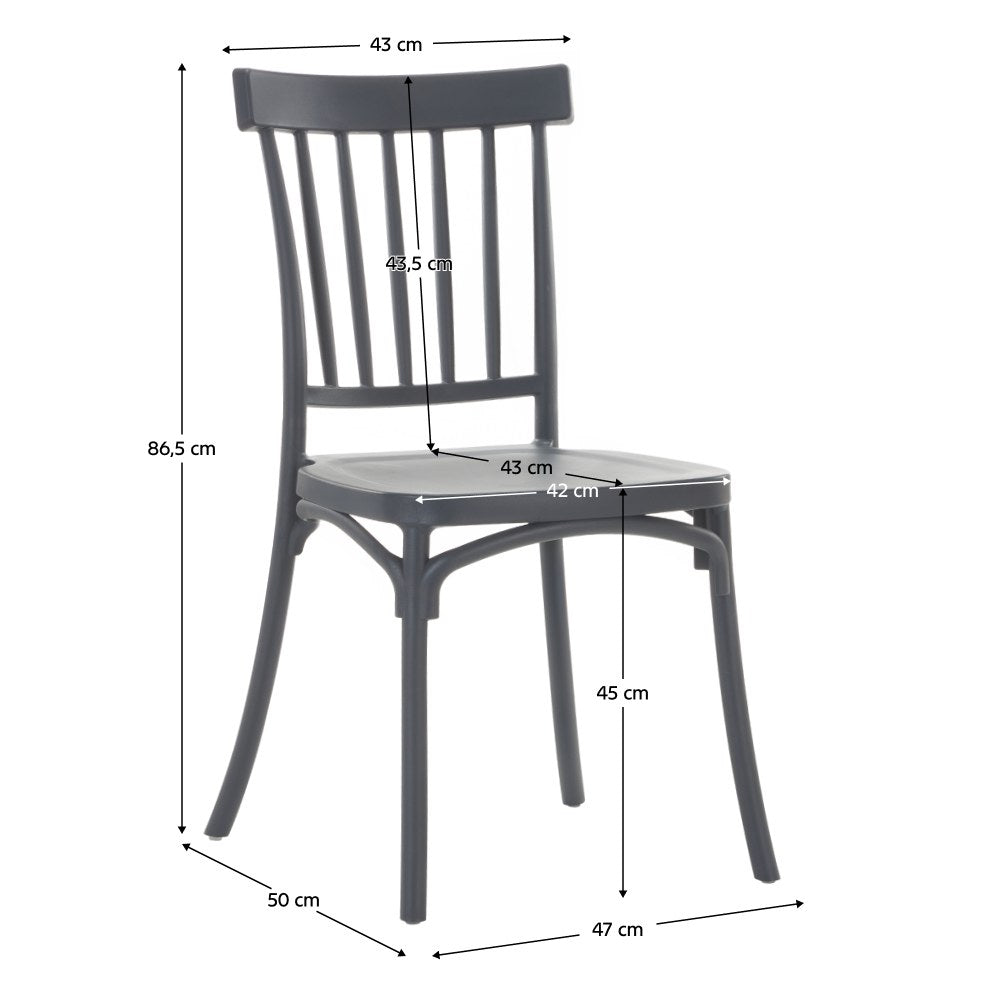 Scaun grădină stivuibil Sazen – schiță cu dimensiuni