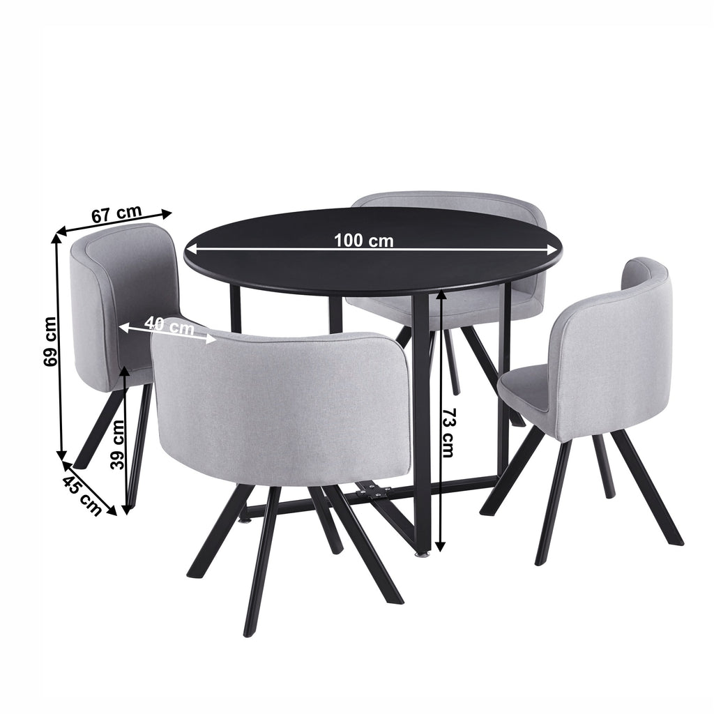 Set masă cu scaune Bevan – schiță cu dimensiuni