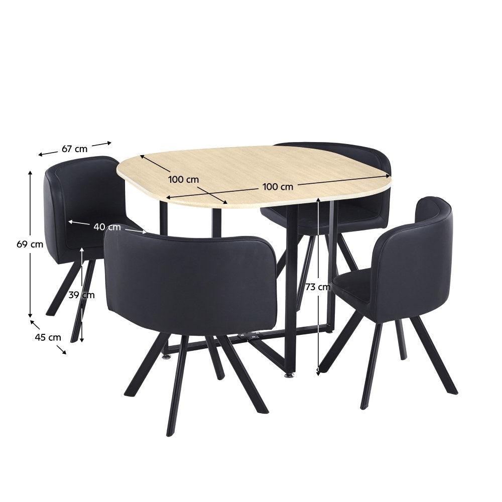 Set masă cu scaune Bevis – schiță cu dimensiuni