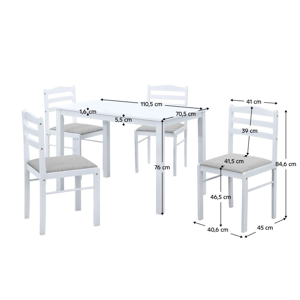 Set masă cu scaune Somin – schiță cu dimensiuni