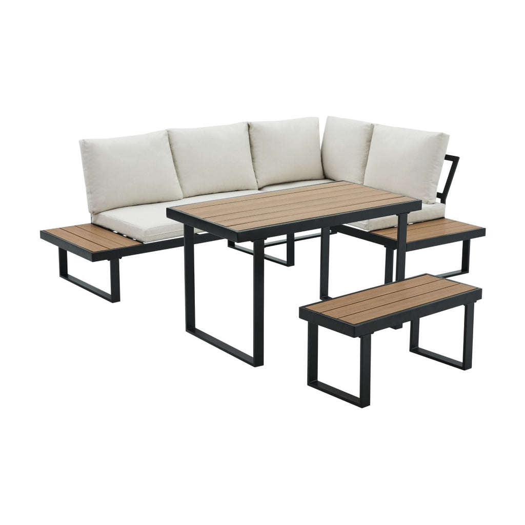 Set mobilier grădină Flojd, negru, bej și maro, vedere din față