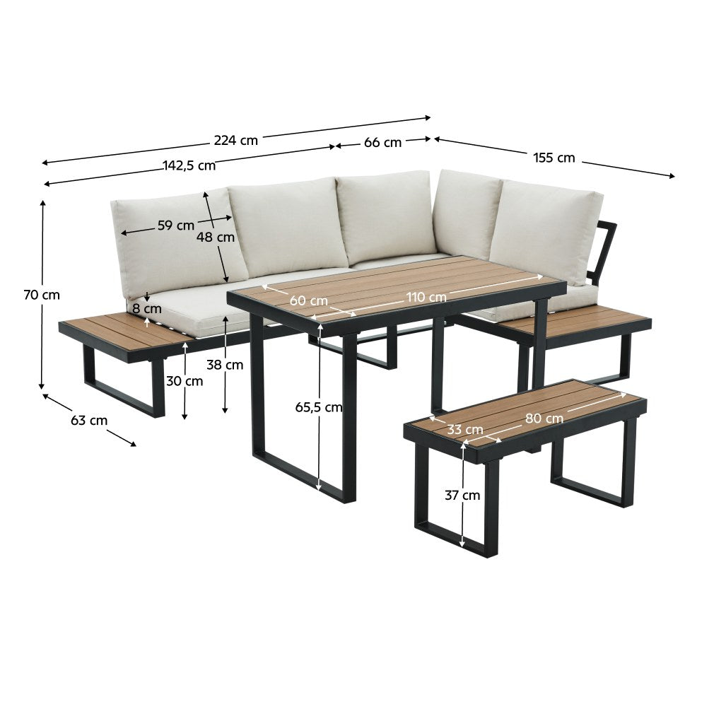 Set mobilier grădină Flojd – schiță cu dimensiuni