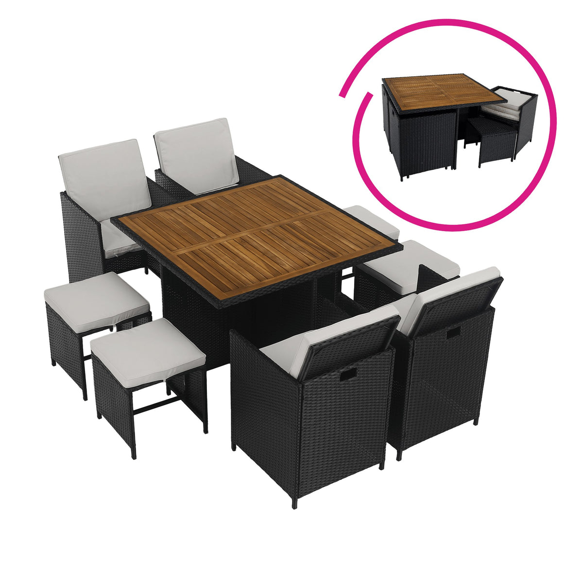 Set mobilier grădină Melford, bej și negru, vedere din față