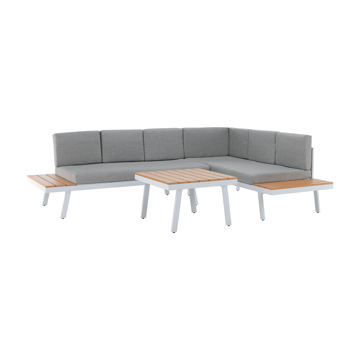 Set mobilier grădină Pelor, alb, gri și maro, vedere din față