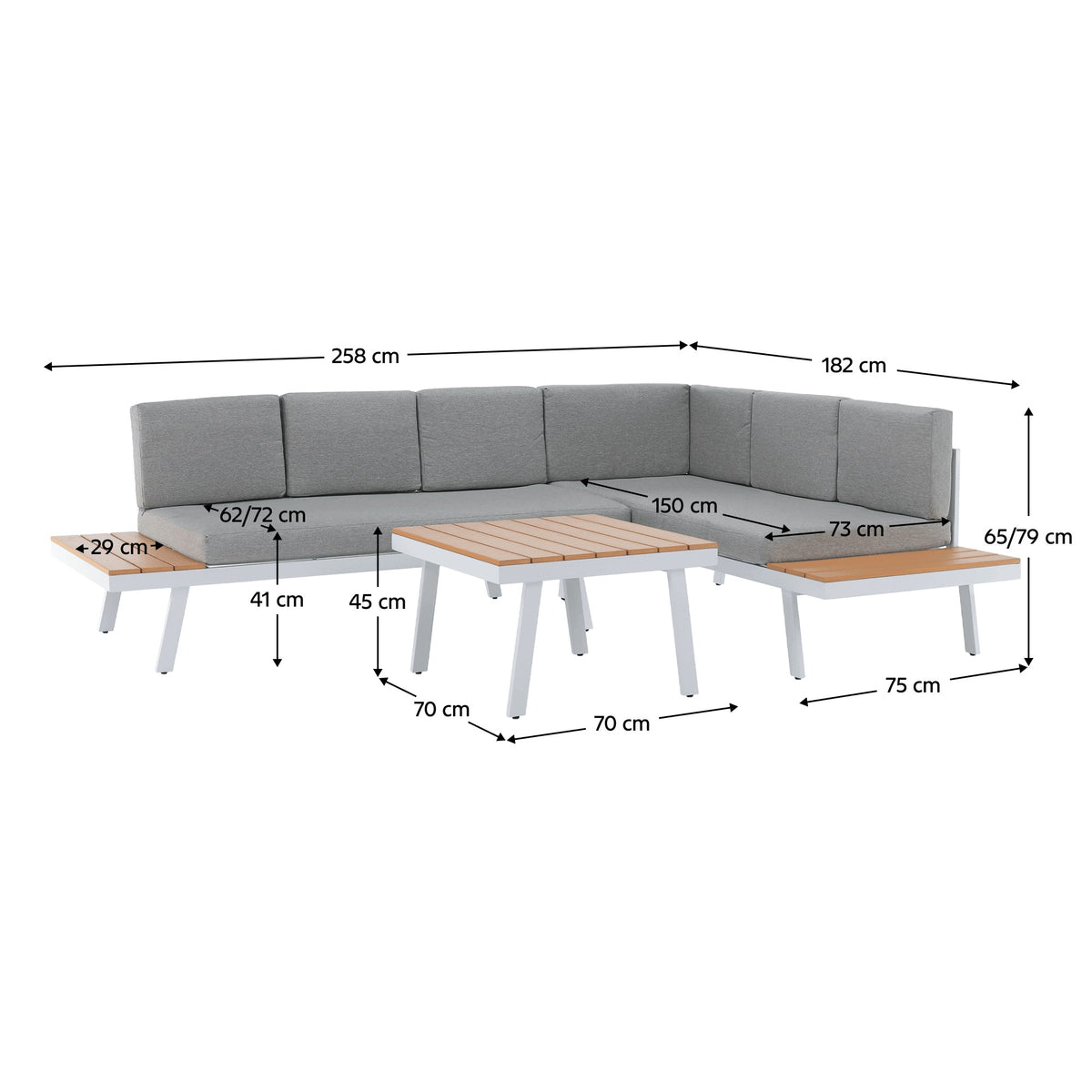Set mobilier grădină Pelor – schiță cu dimensiuni