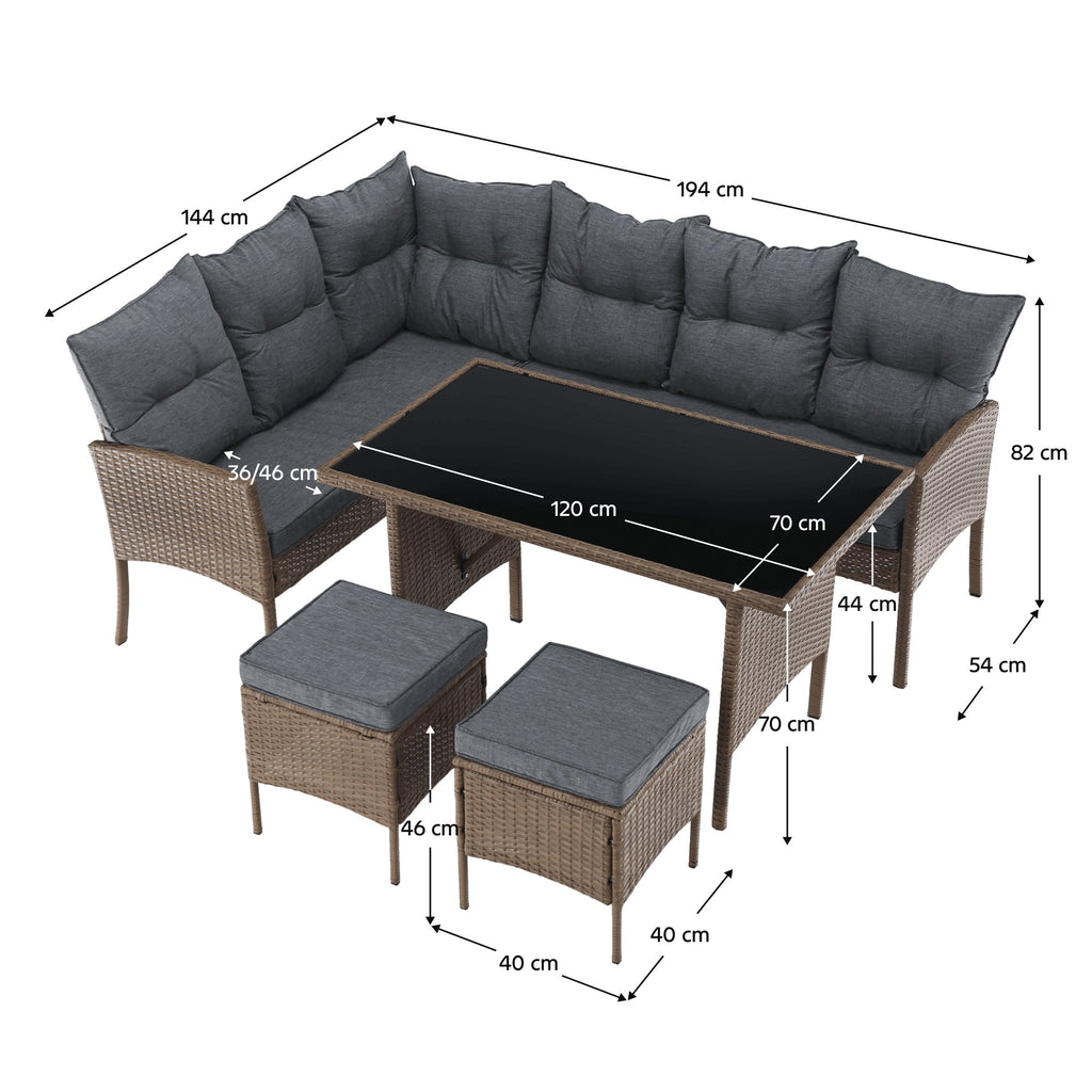 Set mobilier grădină Randi – schiță cu dimensiuni