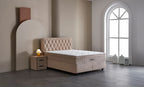 Set pat tapitat cu saltea inclusa, bej, 160x200 cm, Prestige