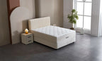 Set pat tapitat cu saltea inclusa, alb, 160x200 cm, Arden