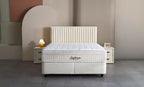 Set pat tapitat cu saltea inclusa, alb, 160x200 cm, Arden