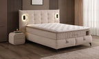 Set pat tapitat cu saltea inclusa, bej, 160x200 cm, Siesta