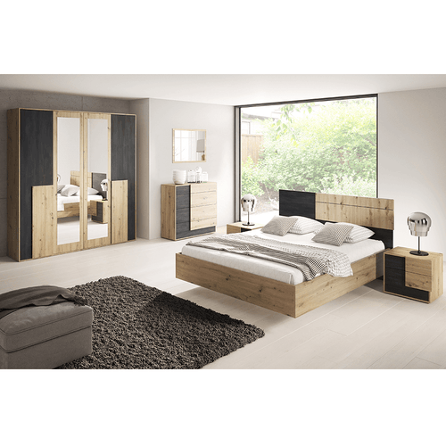 Ansamblu dormitor BAFRA, stejar artisan / pin negru
