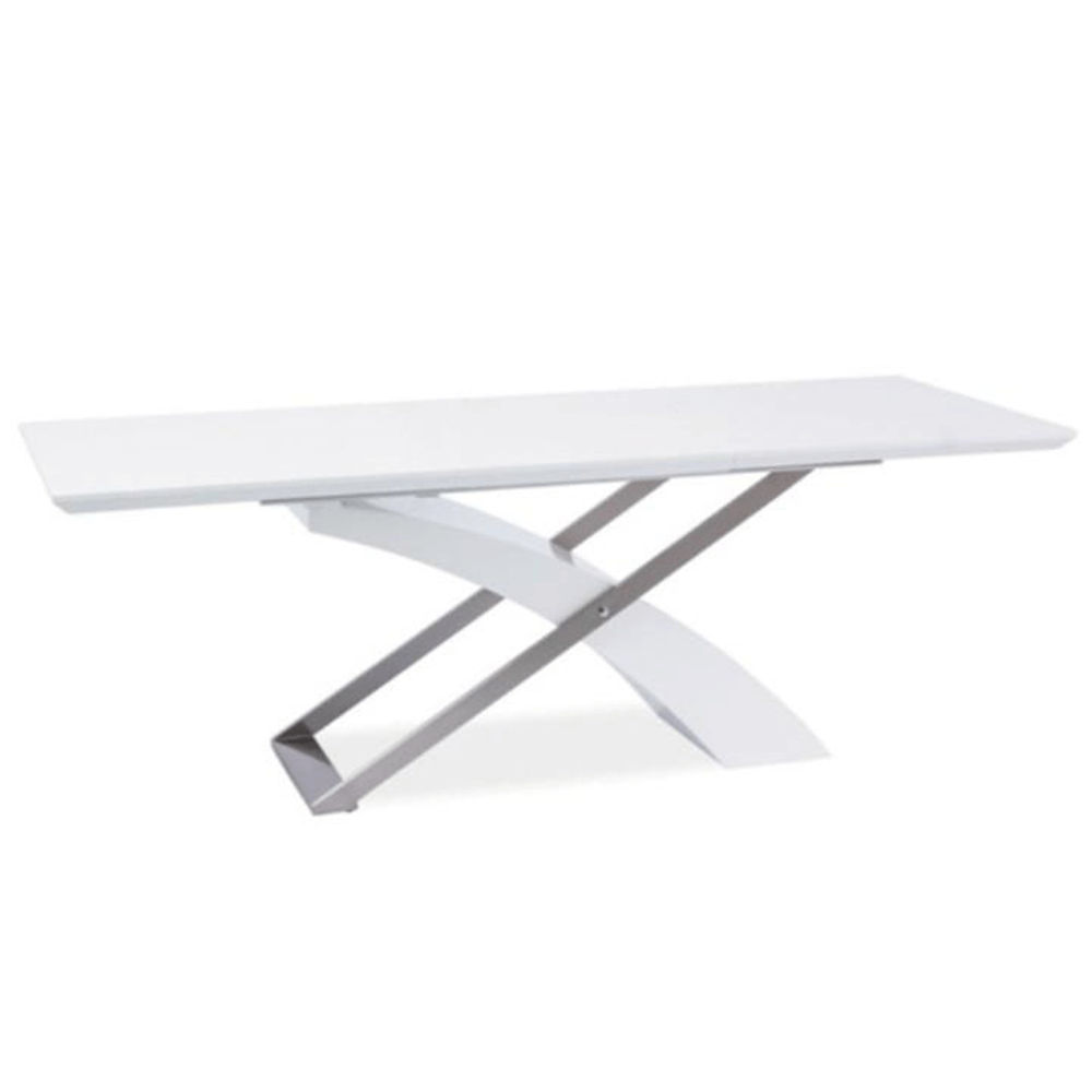 Masa extensibila de bucatarie KROS, alb extra stralucitor/metal, 160-220x90 cm