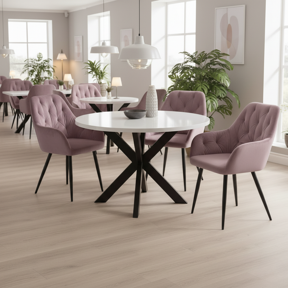Masa dining MEDOR, alb mat / negru