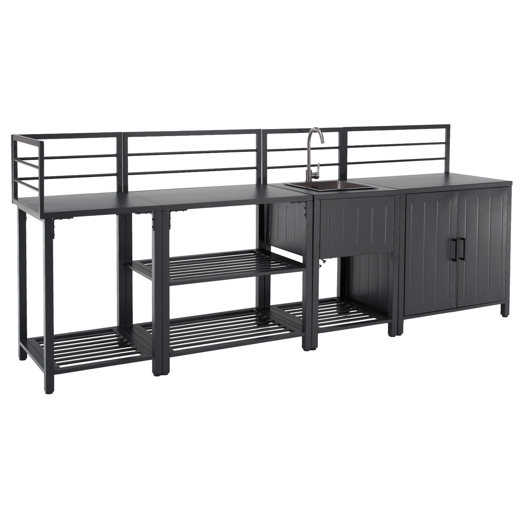 Mobilier de bucatarie de gradina cu 4 piese si chiuveta TANITA, otel, gri