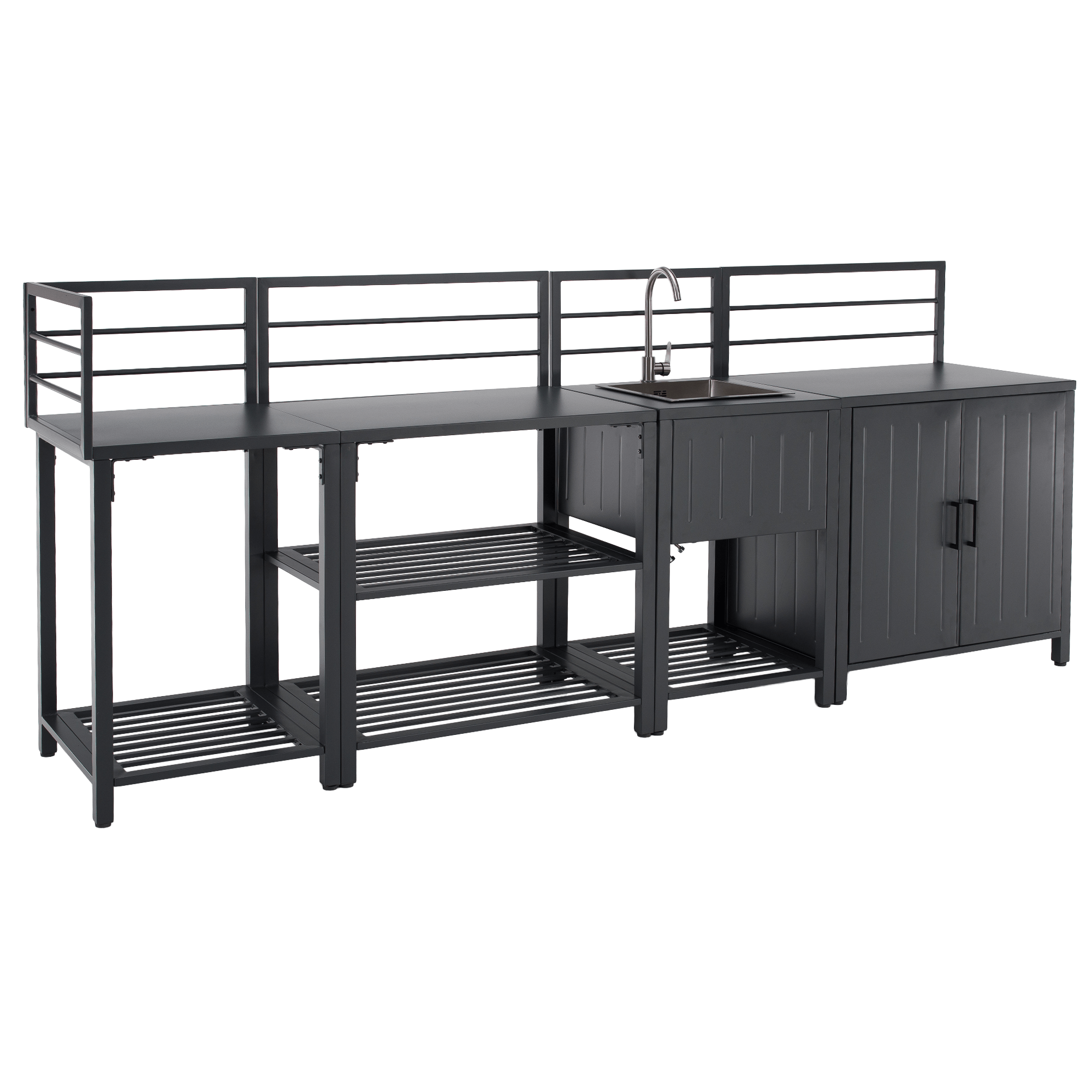 Mobilier de bucatarie de gradina cu 4 piese si chiuveta TANITA, otel, gri