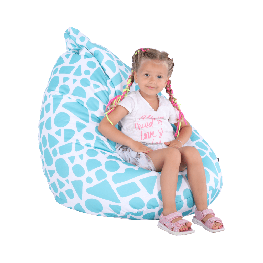 Fotoliu tip sac TELDIN, alb/turcoaz/cu model