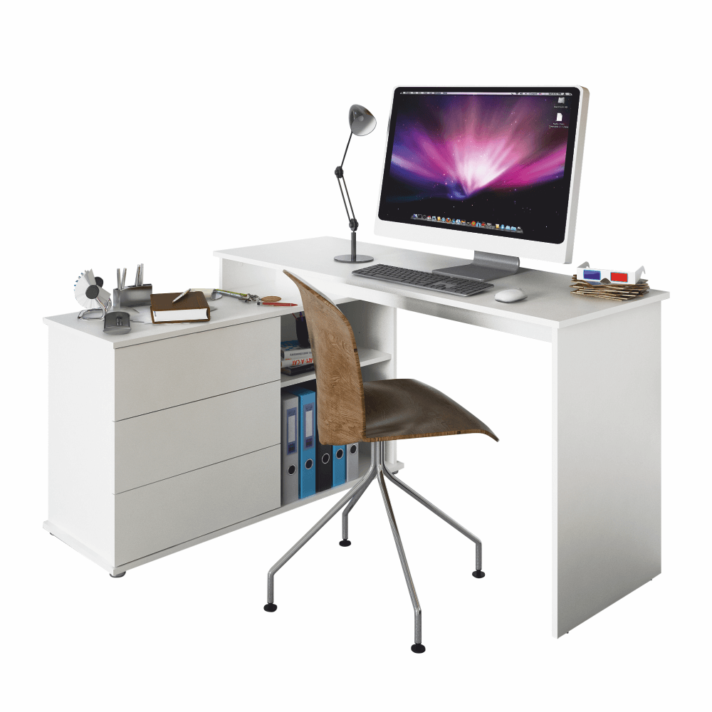 Birou PC universal de colt TERINO, alb