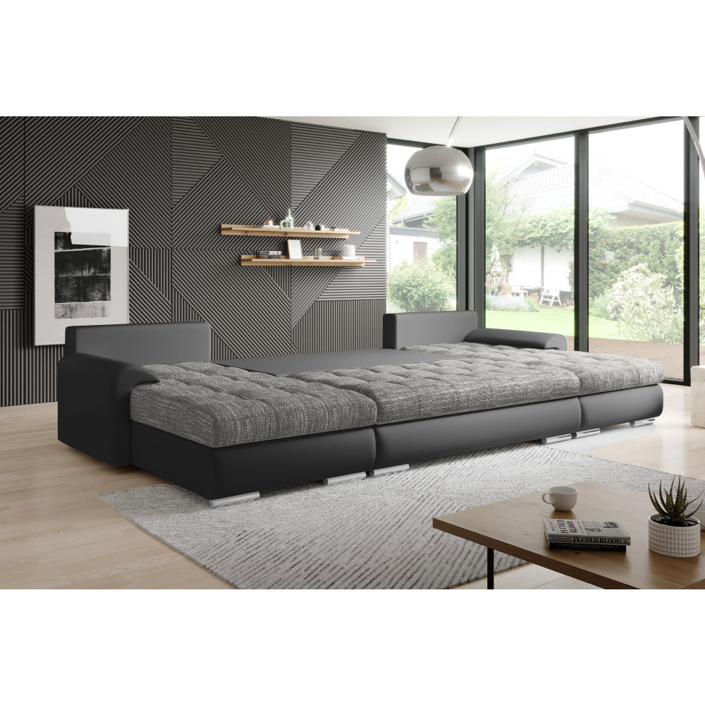 Set canapea universal, piele ecologica negru/melir gri, TOLITA U UNI