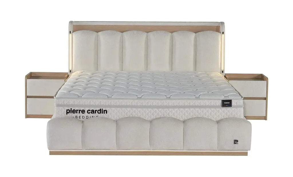 Pat tapitat Pierre Cardin cu somiera cu spatiu de depozitare, bej, 160x200 cm, Torino