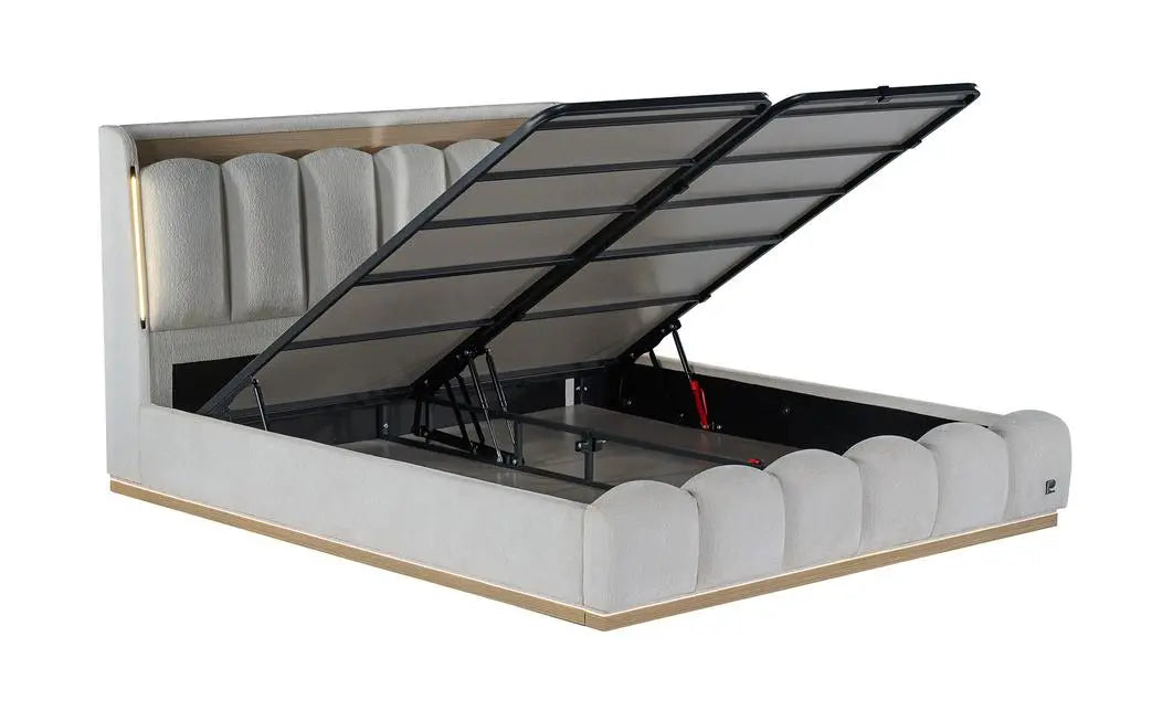 Pat tapitat Pierre Cardin cu somiera cu spatiu de depozitare, bej, 160x200 cm, Torino