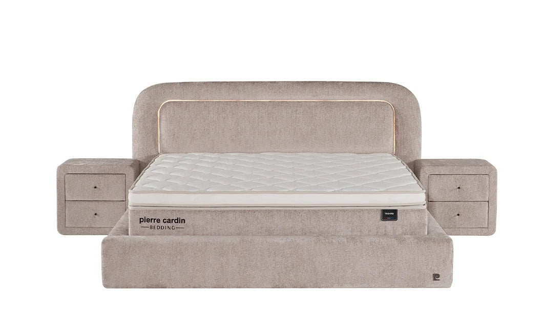 Pat tapitat Pierre Cardin cu somiera cu spatiu de depozitare, bej, 160x200 cm, Trento