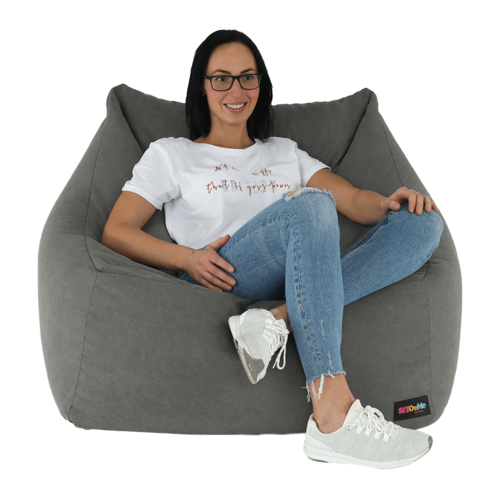 Fotoliu tip sac URASON, material textil gri