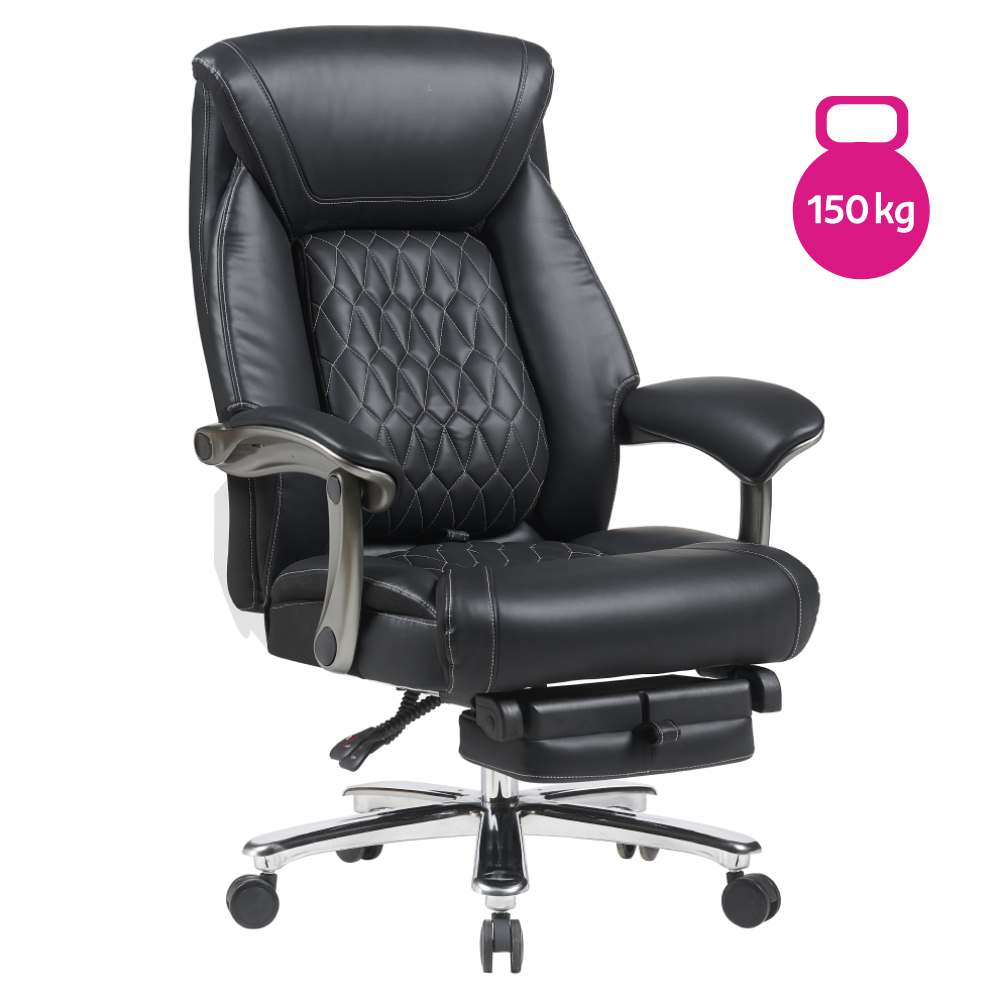 Fotoliu de birou URIEN, piele ecologica neagra/crom, portanta 150 kg