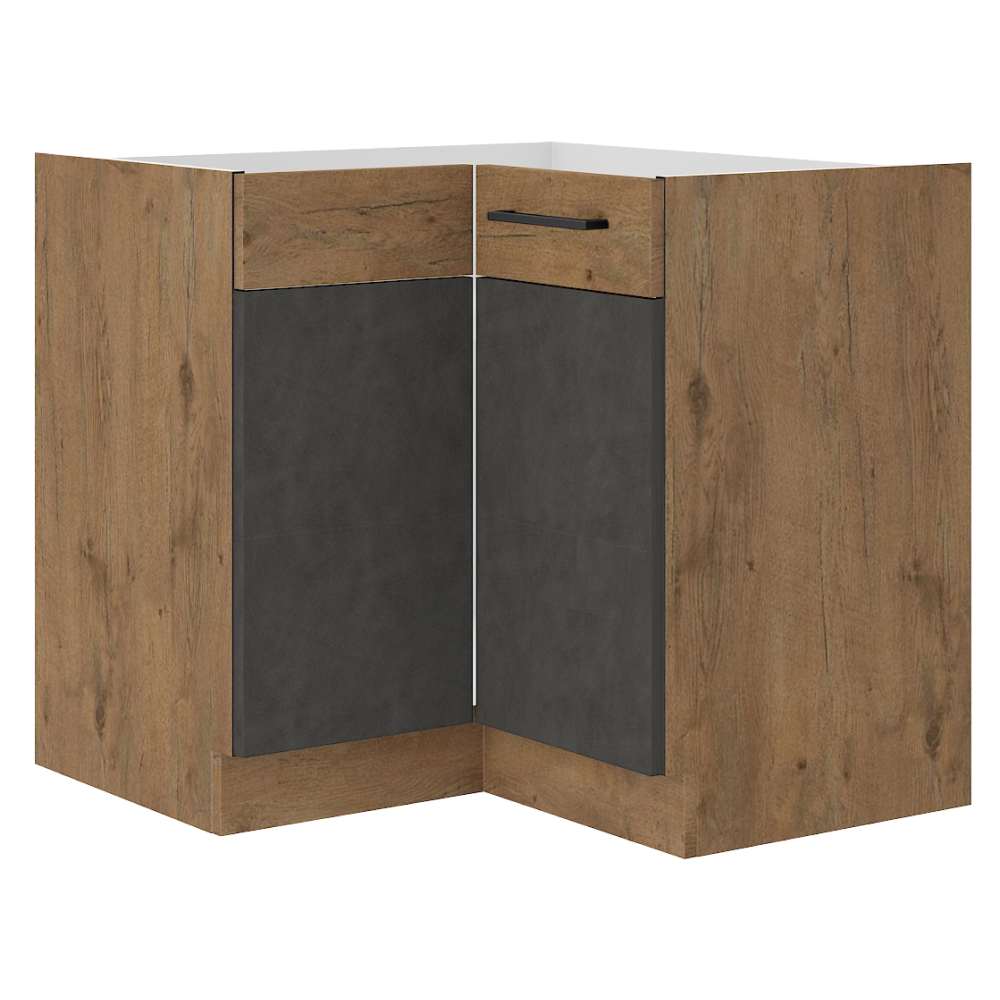 Dulap inferior de colt VEGA 90x90 DN 1F BB, gri mat/stejar lancelot