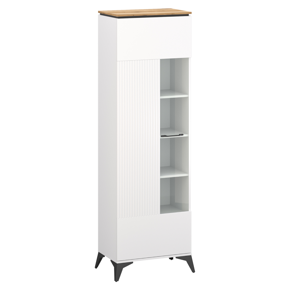 Vitrina VELIS 1D, alb/stejar evoke
