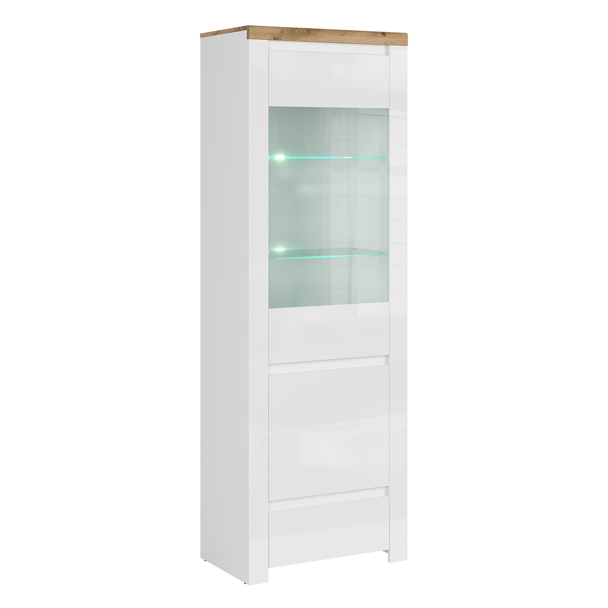 Vitrina 1D1W1S VILGO, alb lucios/stejar wotan