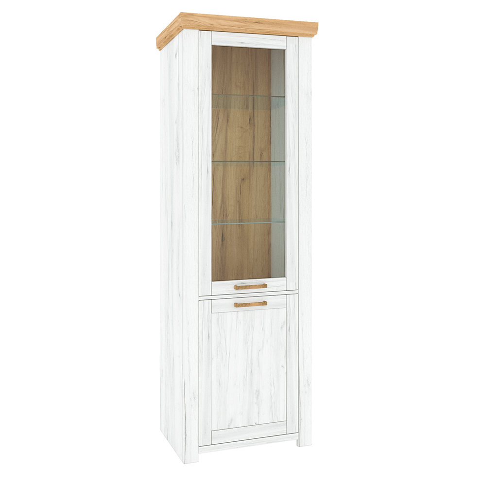 Vitrina SUDBURY, stejar kraft auriu / stejar kraft alb