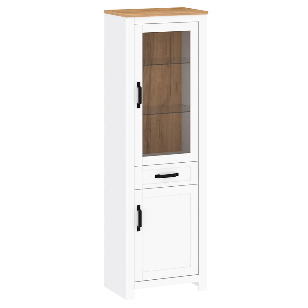 Vitrina LANZETTE A, alb alba/stejar craft auriu