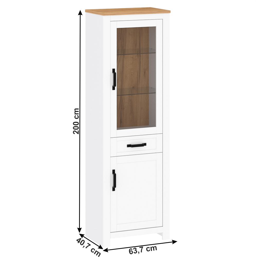 Vitrina LANZETTE, alb / stejar kraft auriu
