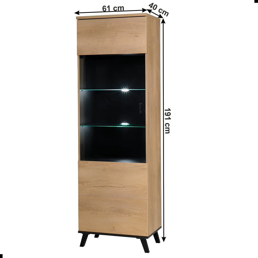 Vitrina SIRAN, stejar lefkas / negru